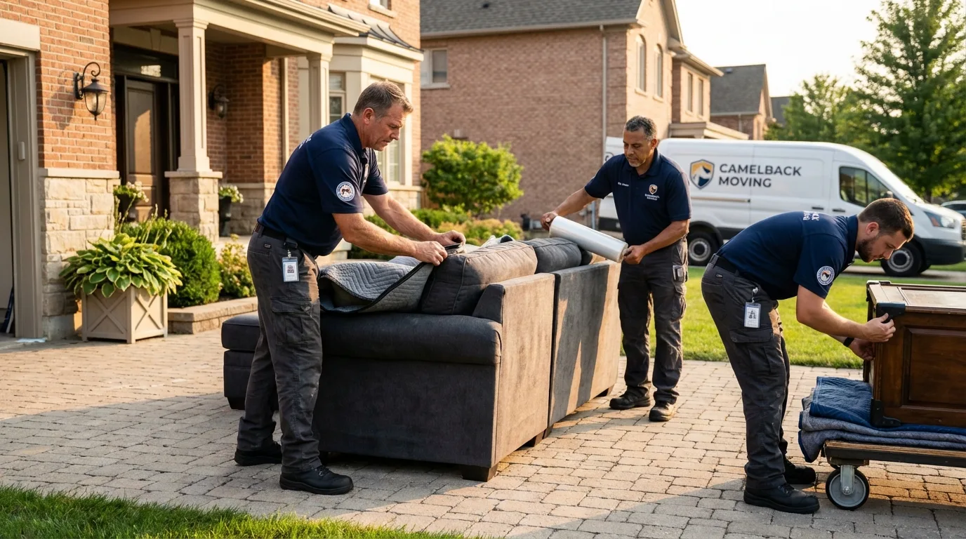 Large estate moving crew wrapping furniture in Pittsburg, CA